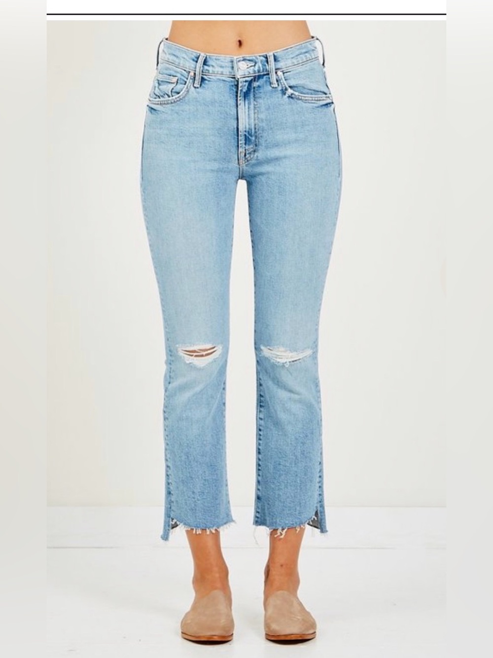 Mother The Superior Step Ankle Fray Distressed Jeans |High Rise Raw Hem Crop |30